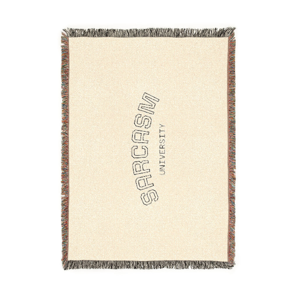 Sarcasm Woven Blanket — Cozy Throw with 'Sarcasm' Embroidered Arch